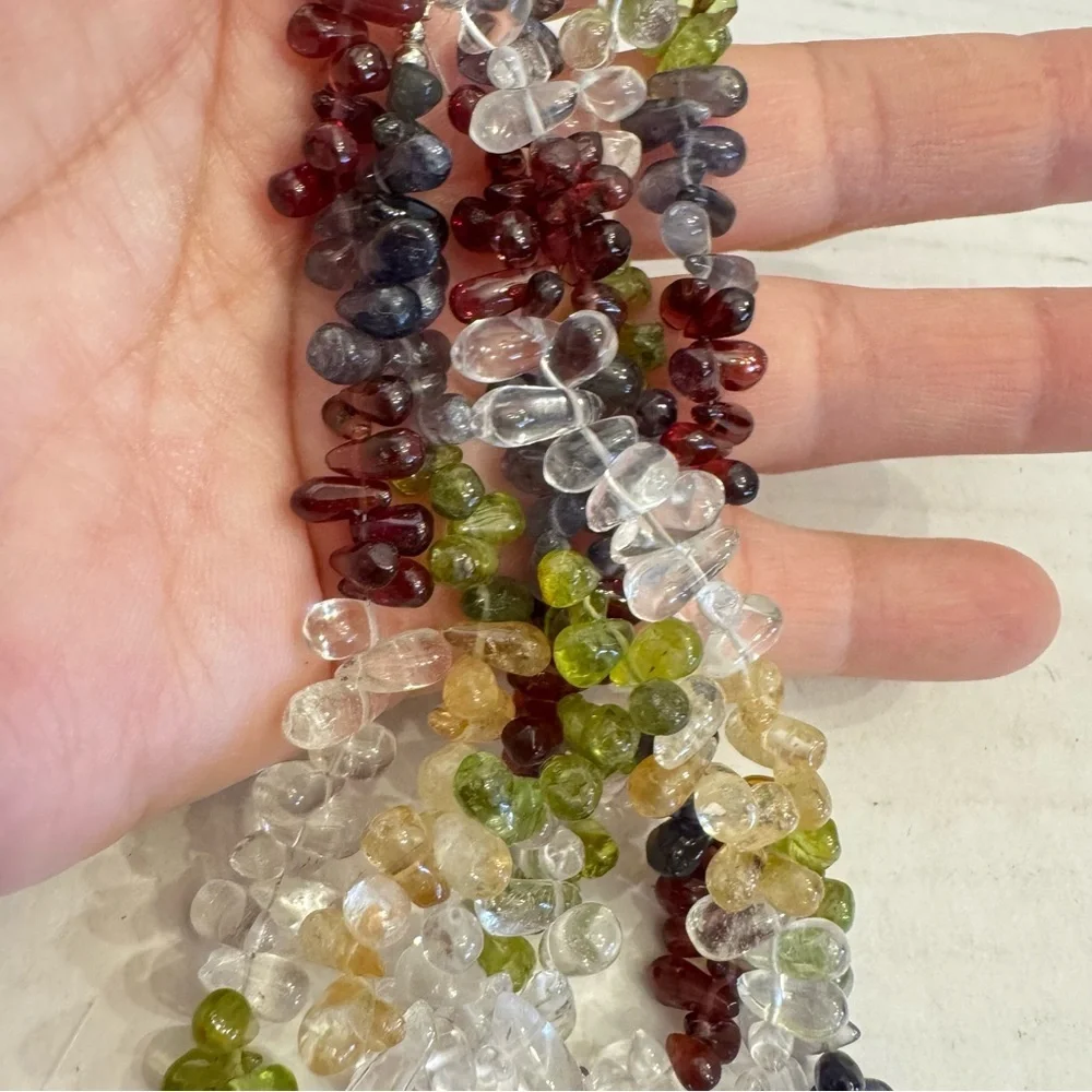 Natural Multi Gemstone Tear Drops Briolette Beaded Necklace 6-10 MM 38 Inch - Picture 7 of 16